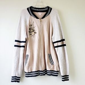 Preppy Collegiate Zip up Sweater Jacket.